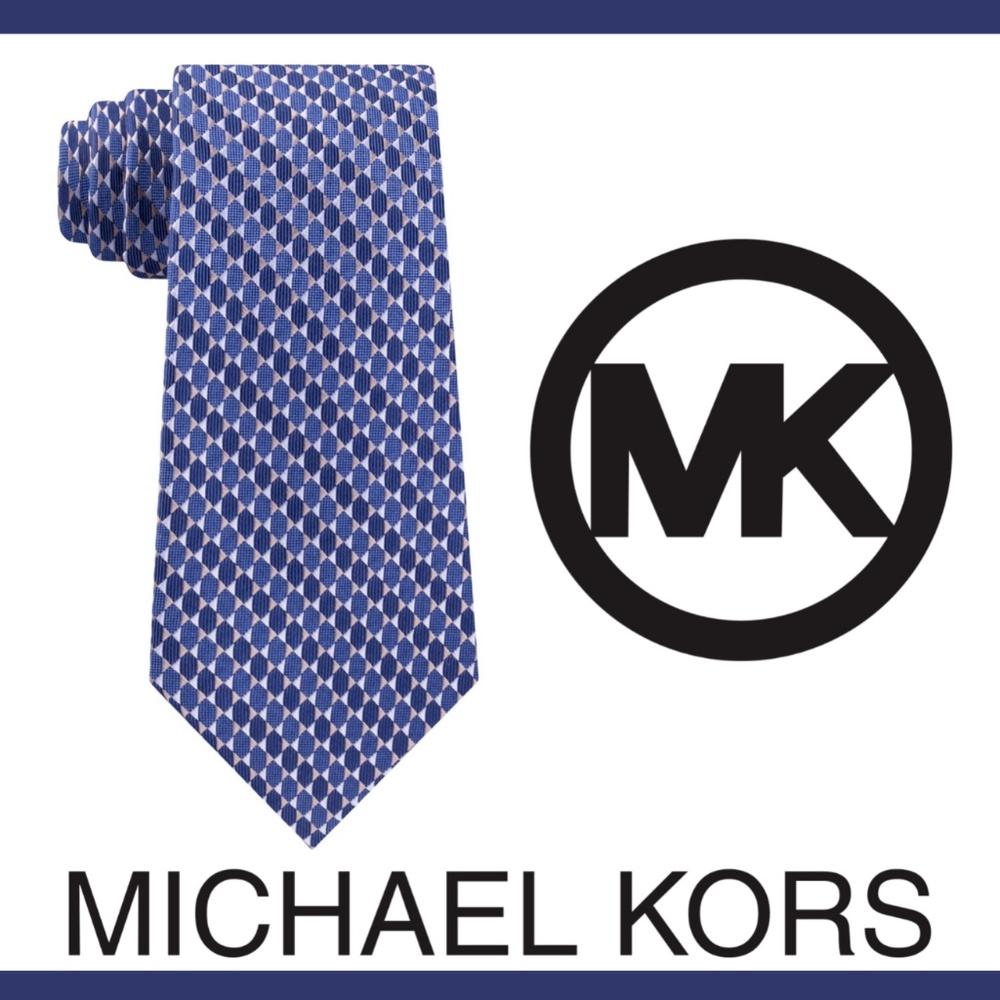 NWT $70 Michael Kors [Mens Tie ] Mirrored Circles‎ Tie in Blue Tan Silver